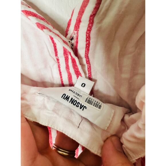 JASON WU Red White Stripe Shirtdress Tie Front Waist Cutouts Dress size 0 - Picture 11 of 15